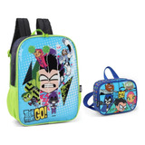 Kit Mochila Grande Costas Lancheira Infantil Teen Titans