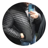 Campera Hombre Puffer Canelon Inflable Forrada Negra