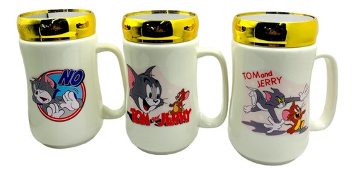 Mug De Tom Y Jerry Con Tapa Espejo Dorada