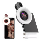 Lente Macro 15x  Hd Para Selfie Celular Com Anel De Luz Led