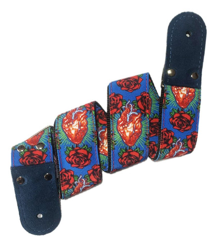 Strap Kidam Corazón Y Rosas - Thalí Para Guitarra O Bajo