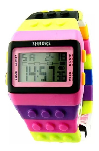 Reloj Digital Pulsera Alarma Luz Malla Bloques Construcción