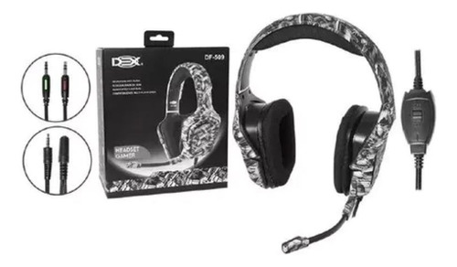 Headfone Gamer Dex Df-509 Camuflado P3 Microfone Pc Ps4 Xbox