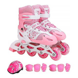 Patines En Linea Ajustables Para Niña + Casco + Protecciones