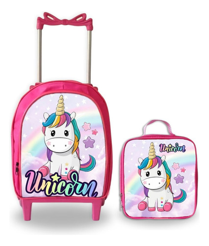 Kit Mochila Rodinha Infantil Pequena Menina Menino Lancheira