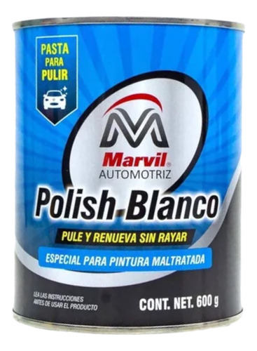 Polish Auto Blanco Marvil Pasta Pulir Renovar Limpiar 600gr