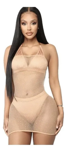 Baby Doll Vestido Transparente Diamantes Piedras Lencería   | Envío gratis