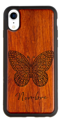 Funda Para iPhone Madera Mariposa Personaliza Con Tu Nombre