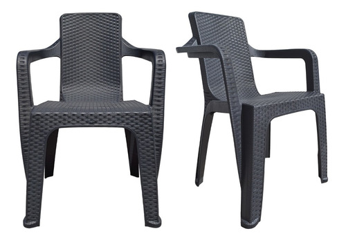 Silla Sillon Reforzado Apilable Jardin Simil Rattan / 2 Un