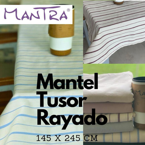 Mantel Rectangular Tela Tusor Rayado Premium 145x245cm 