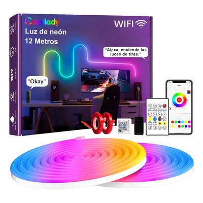 Cozylady Tiras De Luces Neón Flex Led Rgb Wifi 12m Ip68 Impermeable Alexa App Control Neón Flexible Luz Led Para Cuarto Tv Bar Habitación Gaming | Envío gratis