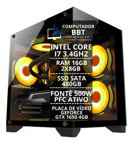 Pc Gamer Aquário I7 3.4ghz 16gb 480gb 650w Gtx1650 4gb