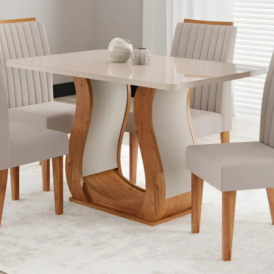 Mesa De Jantar 120x80,7cm Tampo Com Vidro 4 Cadeiras Fg | Parcelamento sem juros