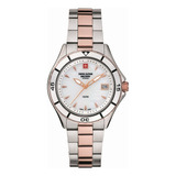 Reloj Swiss Alpine Military Nautilus Ladies 7740.1153sam Malla Plateado Y Rosé Bisel Plateado Fondo Blanco