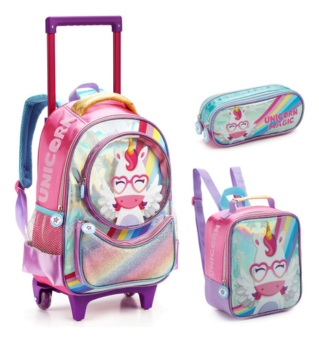 Kit Mochila Escolar Menina Infantil Rodinha Unicornio Khloe