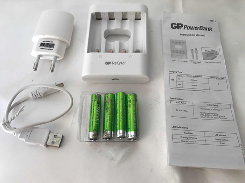 Cargador Usb Gp Aa/aaa + 4 Pilas Recargables-