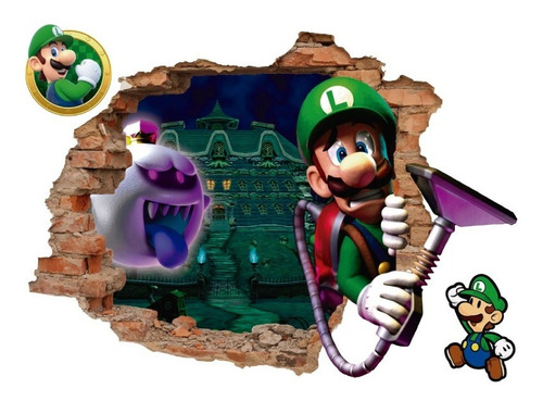 Decoración Cuarto Pared Rota Luigis Mansion Gamer 65x55