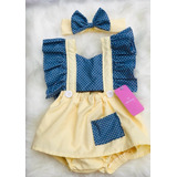 Salopete Com Tiara Infantil Body Feminina Roupa Bebê Metoo