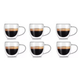 Set X 6 Unidades Taza Vaso Doble Vidrio 250 Cc Cafe