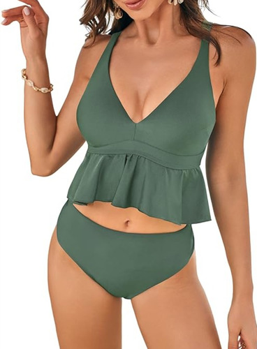 Traje De Baño Tankini 2 Piezas Top Bikini Control Abdomen