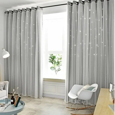 Cortina Estrellas Blackout Opaca 132x214cm Cuarto Sala 1pz Gris | MercadoLibre