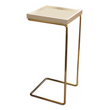 Mesa De Apoio Lateral Flex Off White Para Sofá - Pé Dourado