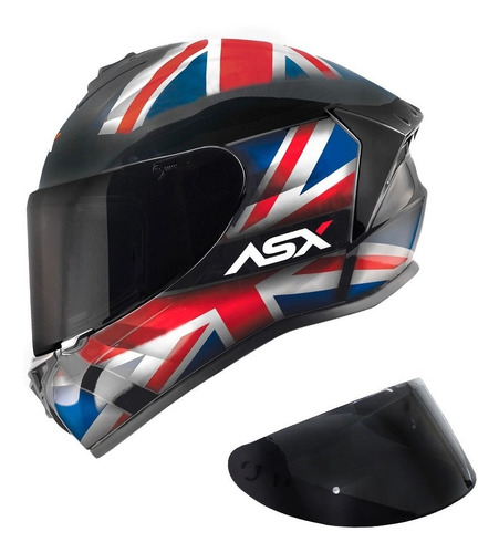 Capacete Moto Asx Uk Preto Verm Reino Unido + Viseira Extra