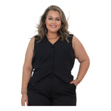 Colete Social Feminino Em Alfaiataria Curto Plus Size Moda