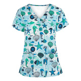 . Camisa De Mujer Nursing Scrubs De Manga Corta Con Cuello