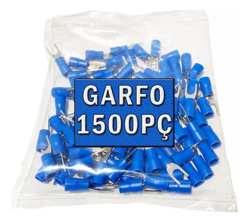 Kit 1500x Conector Garfinho Forquilha Azul Furo 4mm Cabo 2,5
