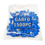 Kit 1500x Conector Garfinho Forquilha Azul Furo 4mm Cabo 2,5