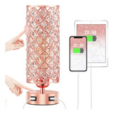 Lmpara De Mesa De Cristal Oro Rosa Con Puertos Usb