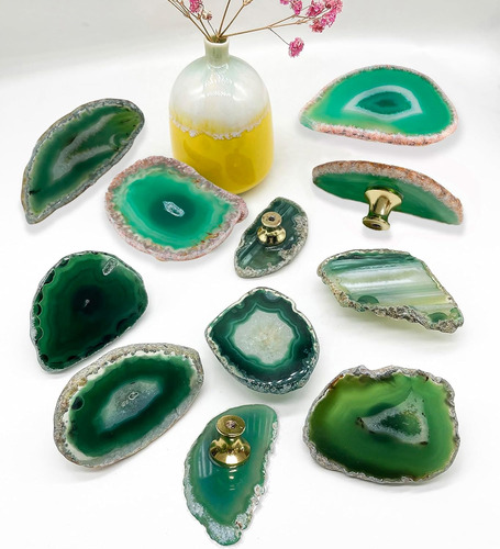 Green Agate Drawer Knobs - 4pcs Geode Stone Dresser Knobs - 