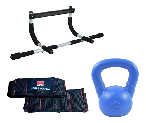 Kit Sport Maniac Barra Dominada Cintas Straps Pesa Rusa 3 Kg