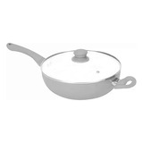 Wok Sarten 26 Cm Ceramica Antiadherente C/ Tapa Vidrio Gris