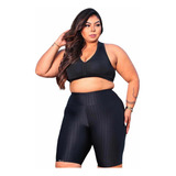 Bermuda Preta Plus Size Feminina Cirrê 3d Levanta Bumbum 