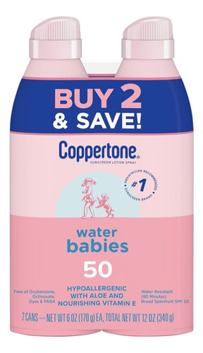 Kit Com 2 Spray Protetor Solar Coppertone Water Babies Spf50