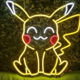    Painel Neon Led  Pokemon Pikachu Com Controle 50x50cm