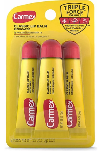 Carmex Balsamo Lip Balm Tube Blister Pack X 3 Original Usa!