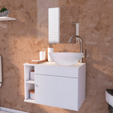 Brovália Itália Gabinete Para Banheiro 60cm Com Cuba Espelho Suspenso Lavabo Completo Cor Branco