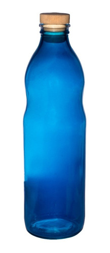 Botella De Vidrio Pintada Azul Agua Jugo 1 Litro Con Tapa X6
