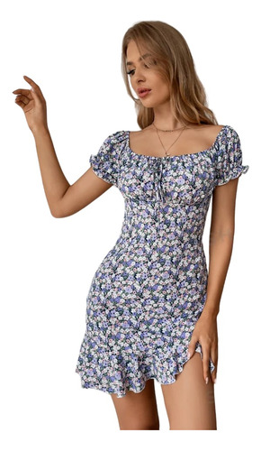 Vestido Corto Sexy Floral Con Hombros Descubiertos De Mujer