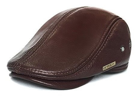 Lethmik Gorra Plana Cabby Hat Cuero Genuino Vintage Newsboy