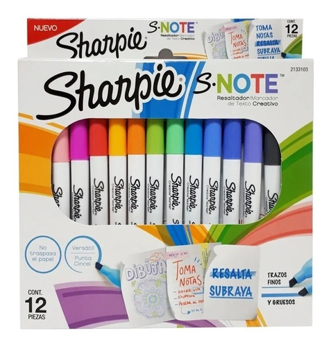 Marcadores Sharpie S-note X 12 Colores Resalta/subraya 