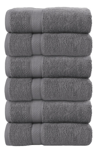 Juego De 6 Toallas De Baño 100 % Algodón Absorbente Ligera Color Gris Liso