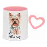 Caneca Coração Rosa Cachorro Yorkshire Melhor Amigo