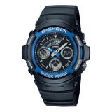 Reloj Hombre Casio Aw-591-2adr G-shock Color De La Correa Negro Color Del Bisel Azul Color Del Fondo Negro