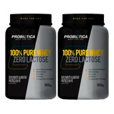 Kit 2x Whey Protein Zero Lactose 100% Pure 900g Probiotica Sabor Baunilha