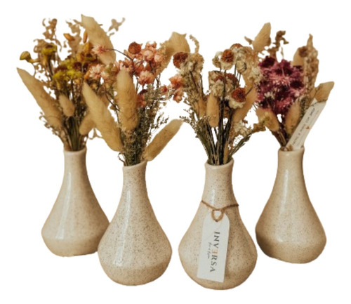 Florero Ceramica + Ramo Flores Secas Jarron Deco Home Oferta