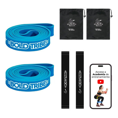 BOLD TRIBE Set de 2 Ligas de Resistencia Azul Light #3 - Bandas Elásticas para Cross Training, Calistenia y Ejercicio Funcional - Incluye Bolsa de Transporte, Mini Loop Bands y Guía de Entrenamiento. | Envío gratis